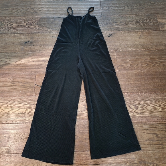 Black Ribbed Wide Leg Jumpsuit S - Picture 5 of 10